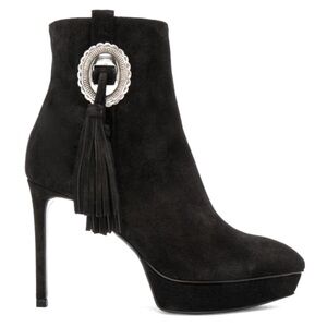 NEW Saint Laurent Classic Janis 105 Concho Ankle Boot in Black Suede Size 37
